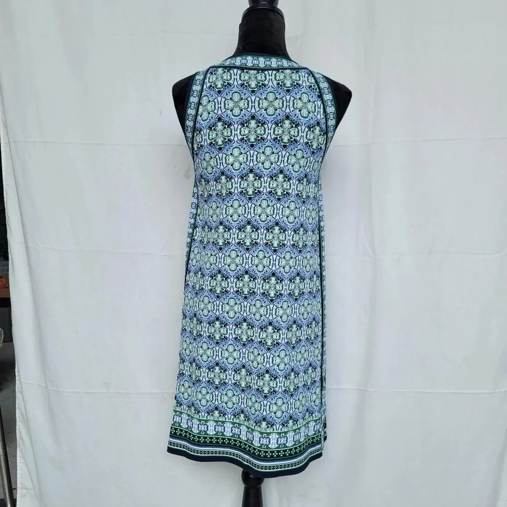 NWT Max Studio Shift Dress Sleveless Stretch-Knit Polyester Navy Blue Green XS - Picture 7 of 10